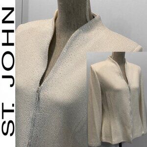 St. John Cream Tweed Knit Textured Blazer Vintage 90s Wool Blend Size 10